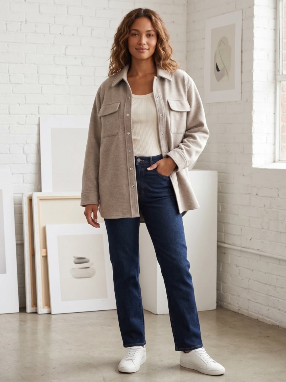 NEW &other stories beige Button-Up Shirt Jacket